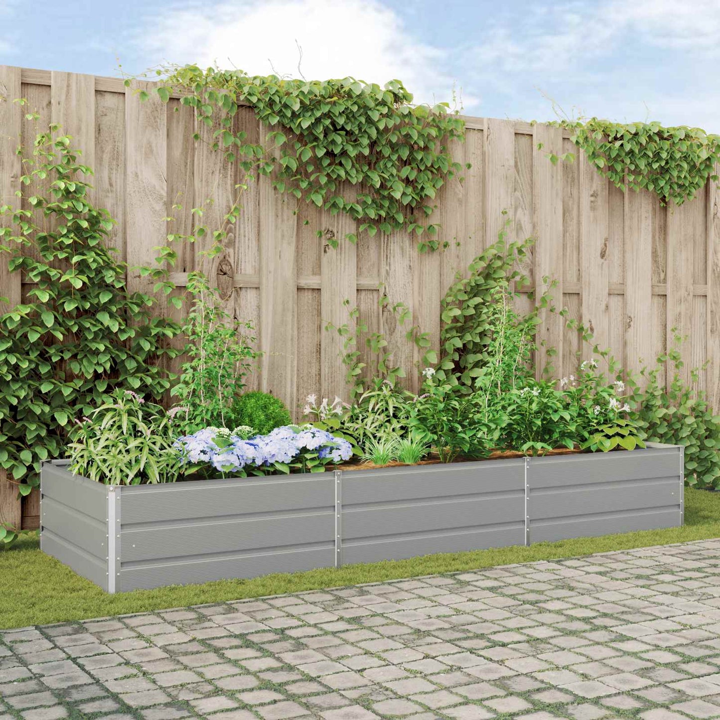 Jardinera vidaxl gris claro 195 x 100 x 45 cm acero galvanizado