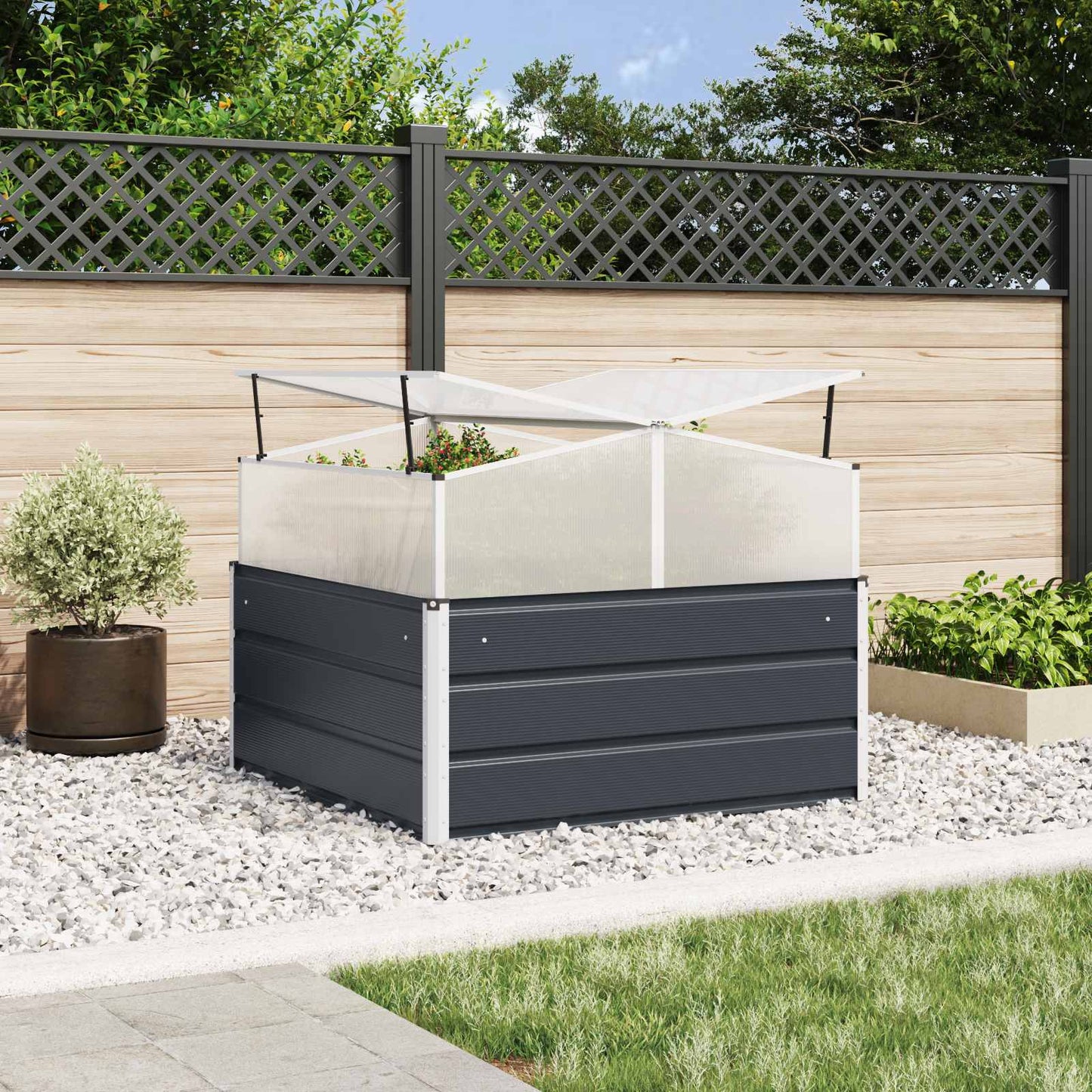 Jardinera vidaxl antracita 100 x 100 x 77 cm acero galvanizado