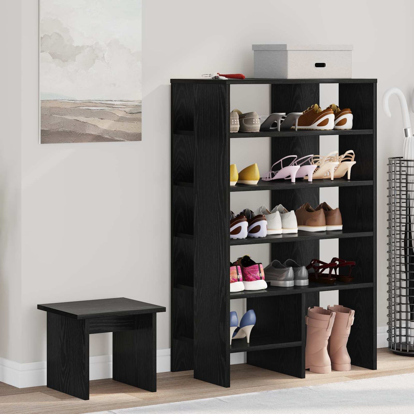 VidaXL zapatero con estante 2 piezas madera acabado roble negro