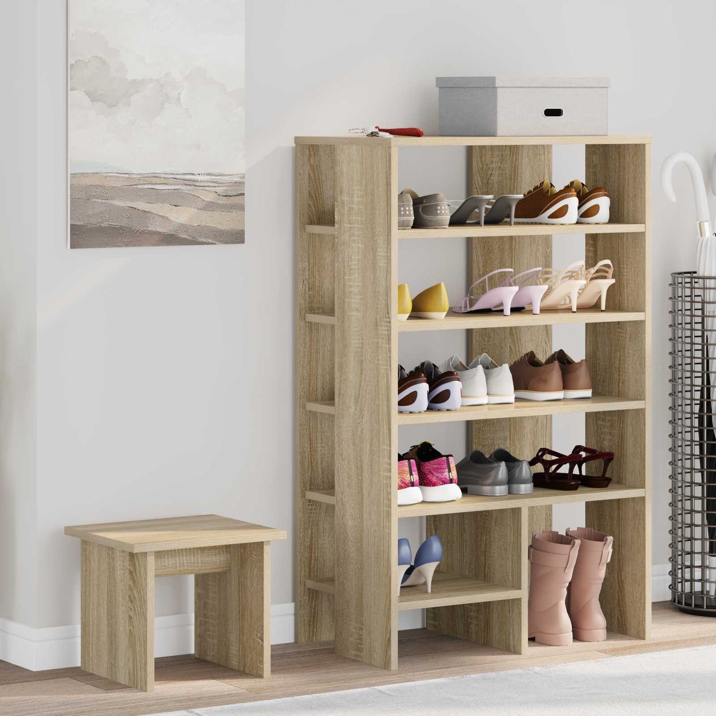 VidaXL zapatero con estante 2 piezas madera acabado roble sonoma