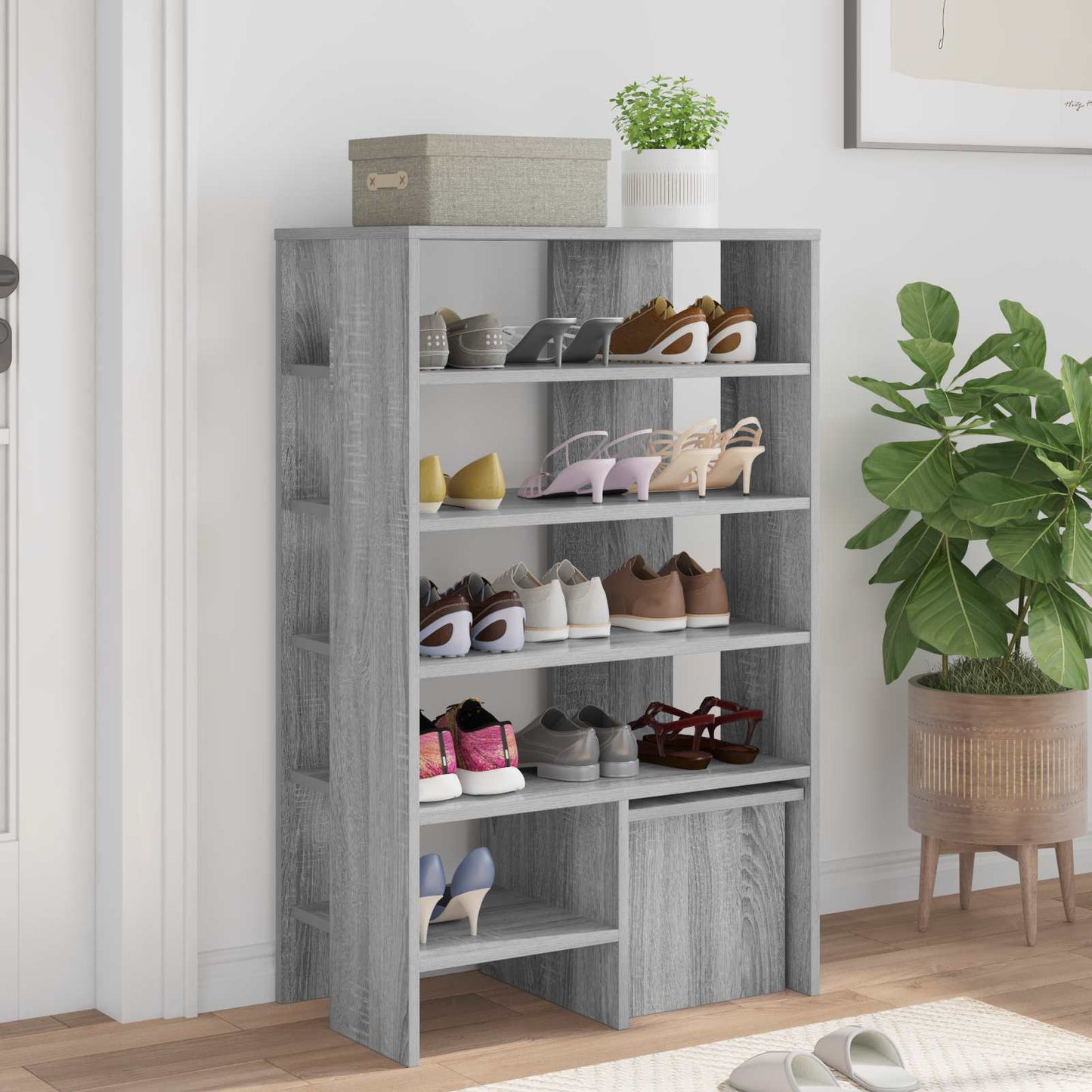 Mueble zapatero vidaxl con estante 2 uds madera acabado sonoma gris