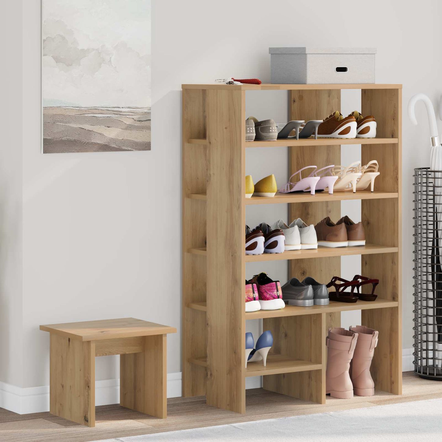 Zapatero VidaXL con estante 2 piezas madera acabado roble artesanal