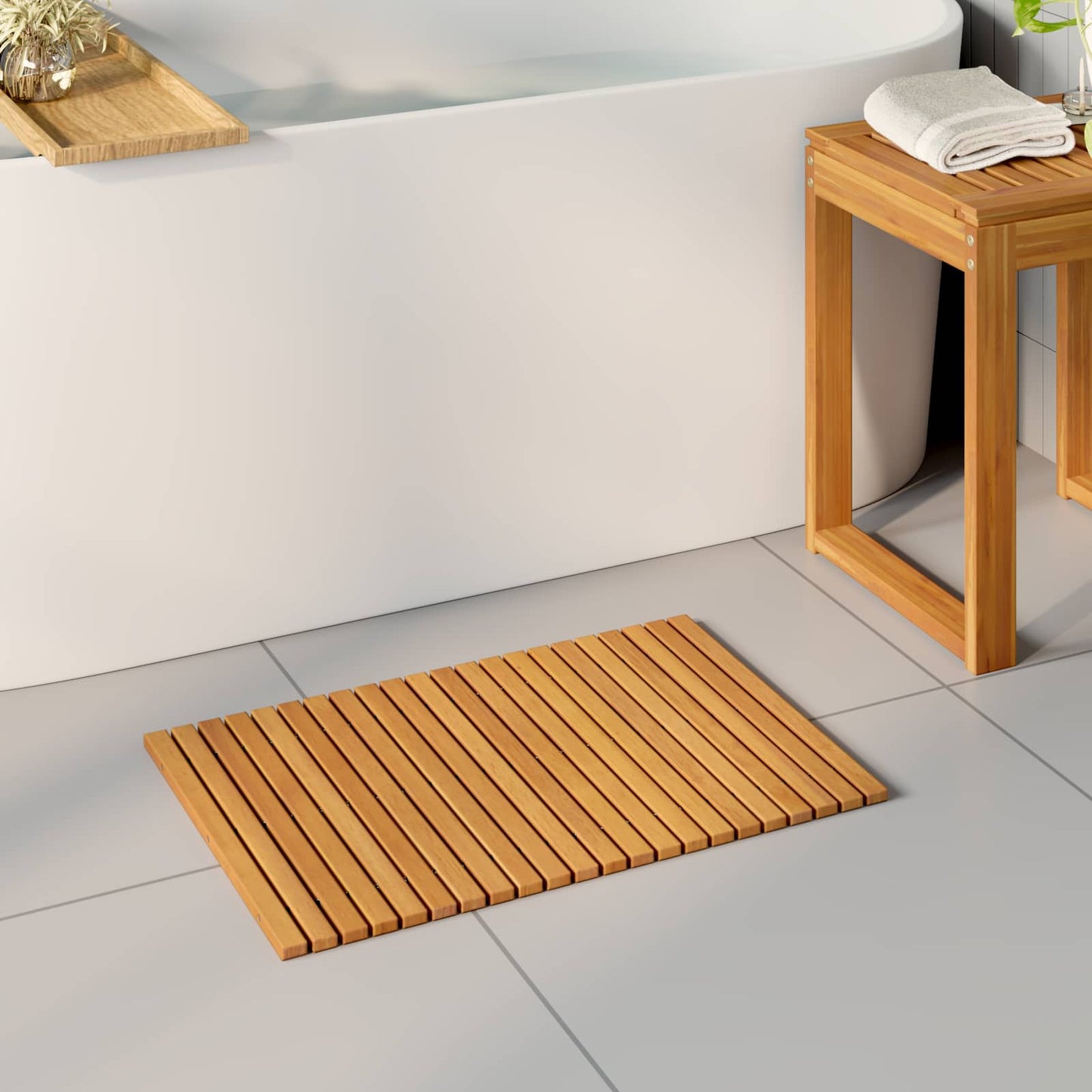 Vidaxx alfombra de baño marrón 60 x 40 cm madera maciza de acacia