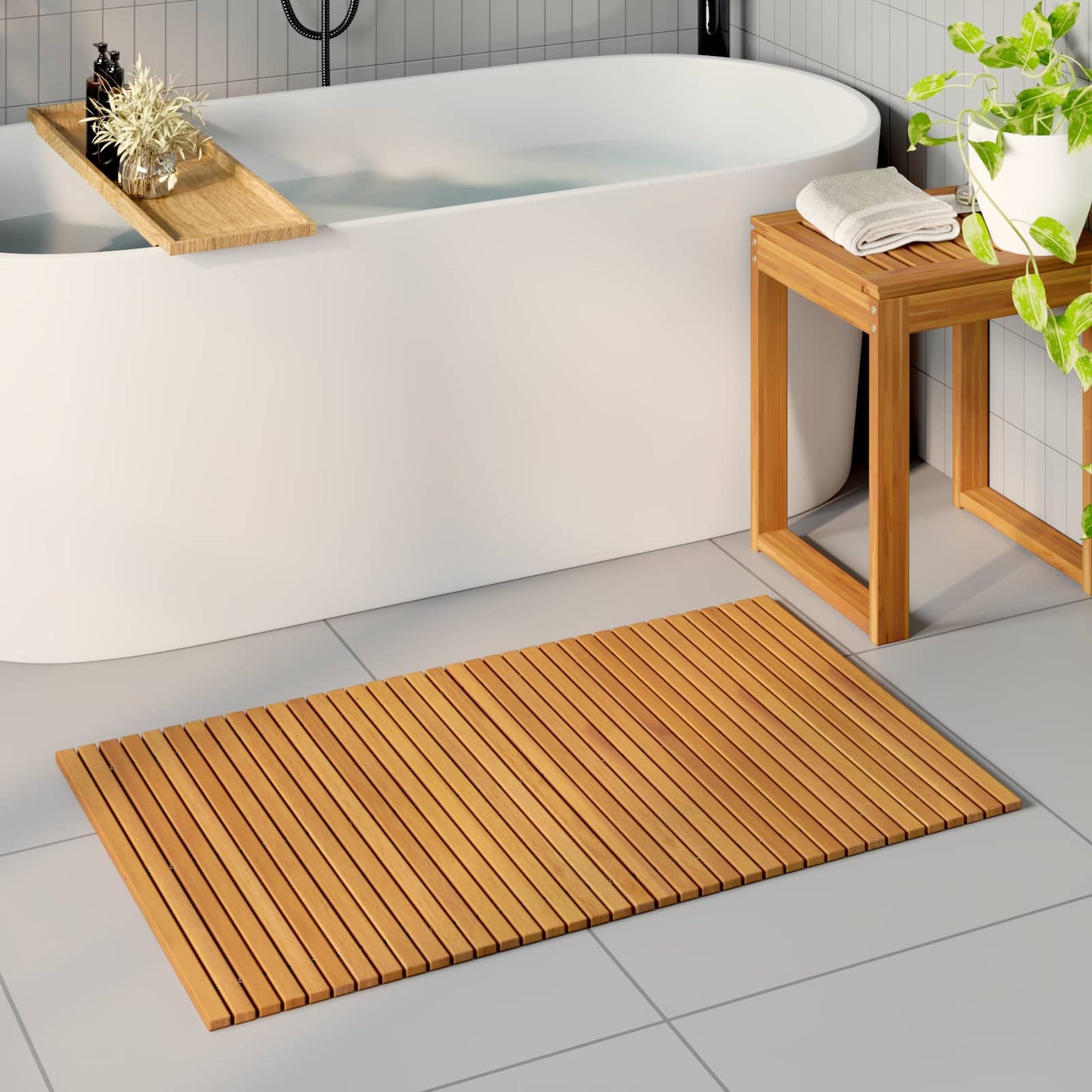 Vidaxx alfombra de baño marrón 100 x 60 cm madera maciza de acacia