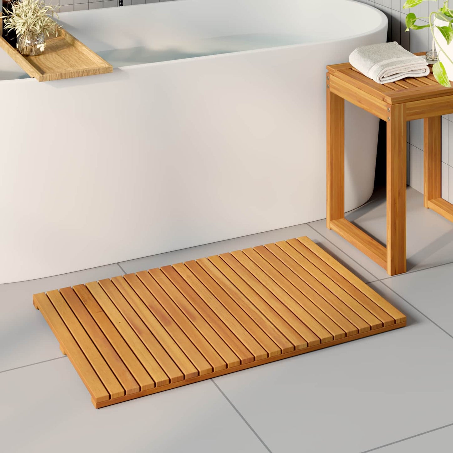 VidaXL alfombra de baño liso marrón 80 x 50 cm madera