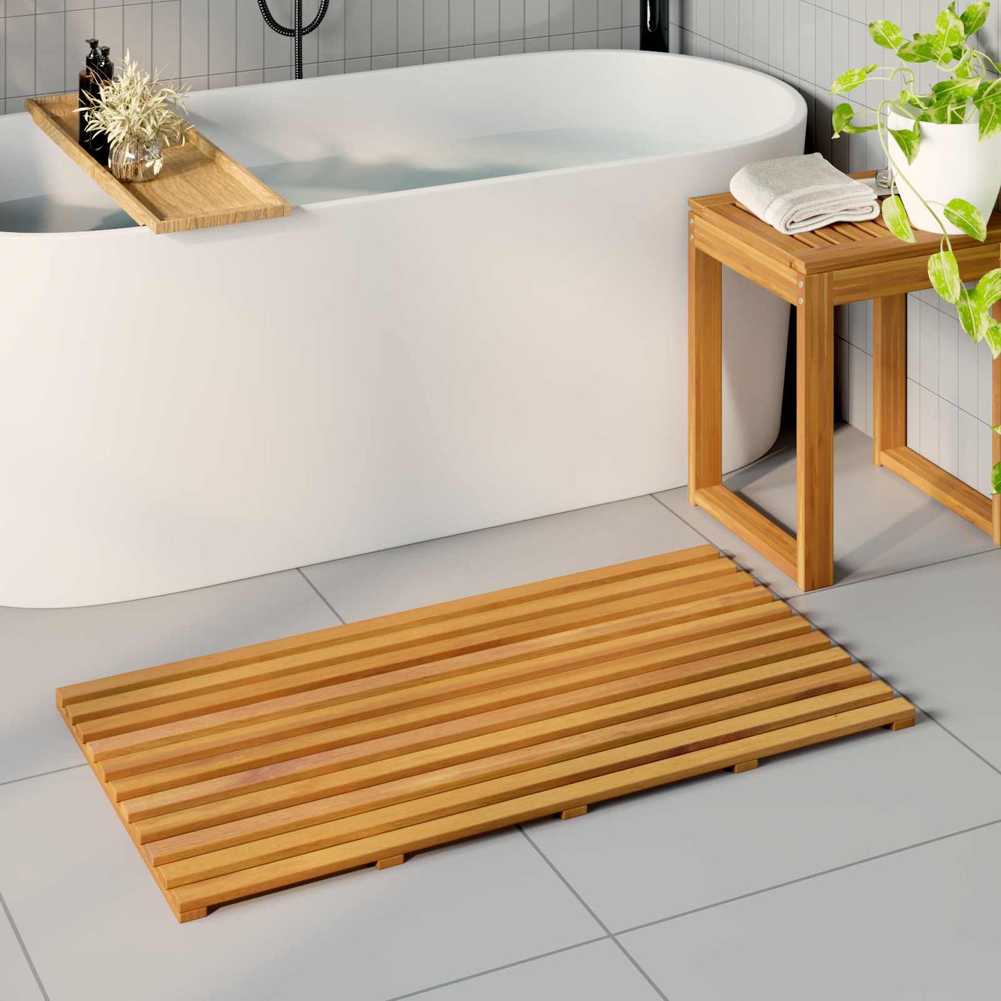 VidaXL alfombra de baño liso marrón 100 x 53 cm madera