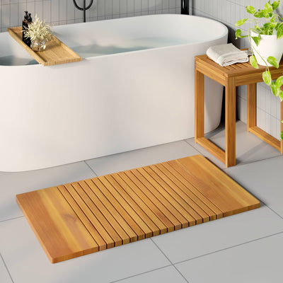 Vidaxxl alfombra de baño liso marrón 100 x 55 cm madera