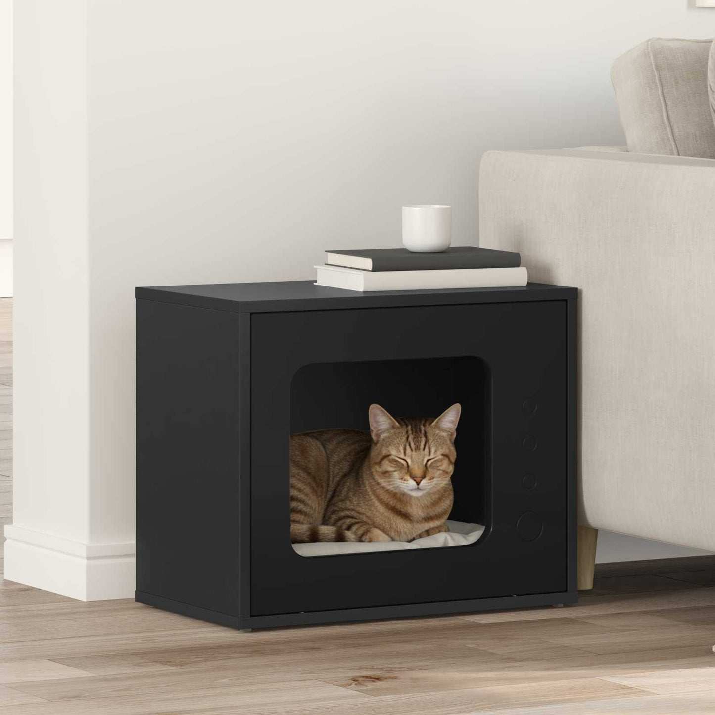Casa para gatos Vidaxxl negra 51 x 30 x 42,5 cm de madera artesanal