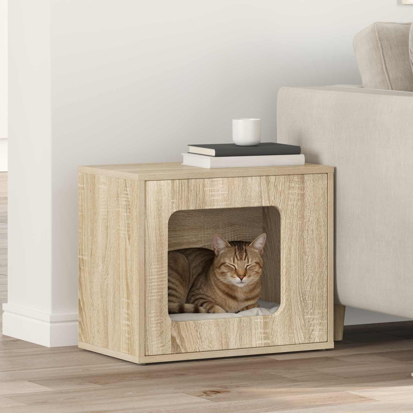 Casa para gatos vidaxl sonoma 51 x 30 x 42,5 cm madera artesanal