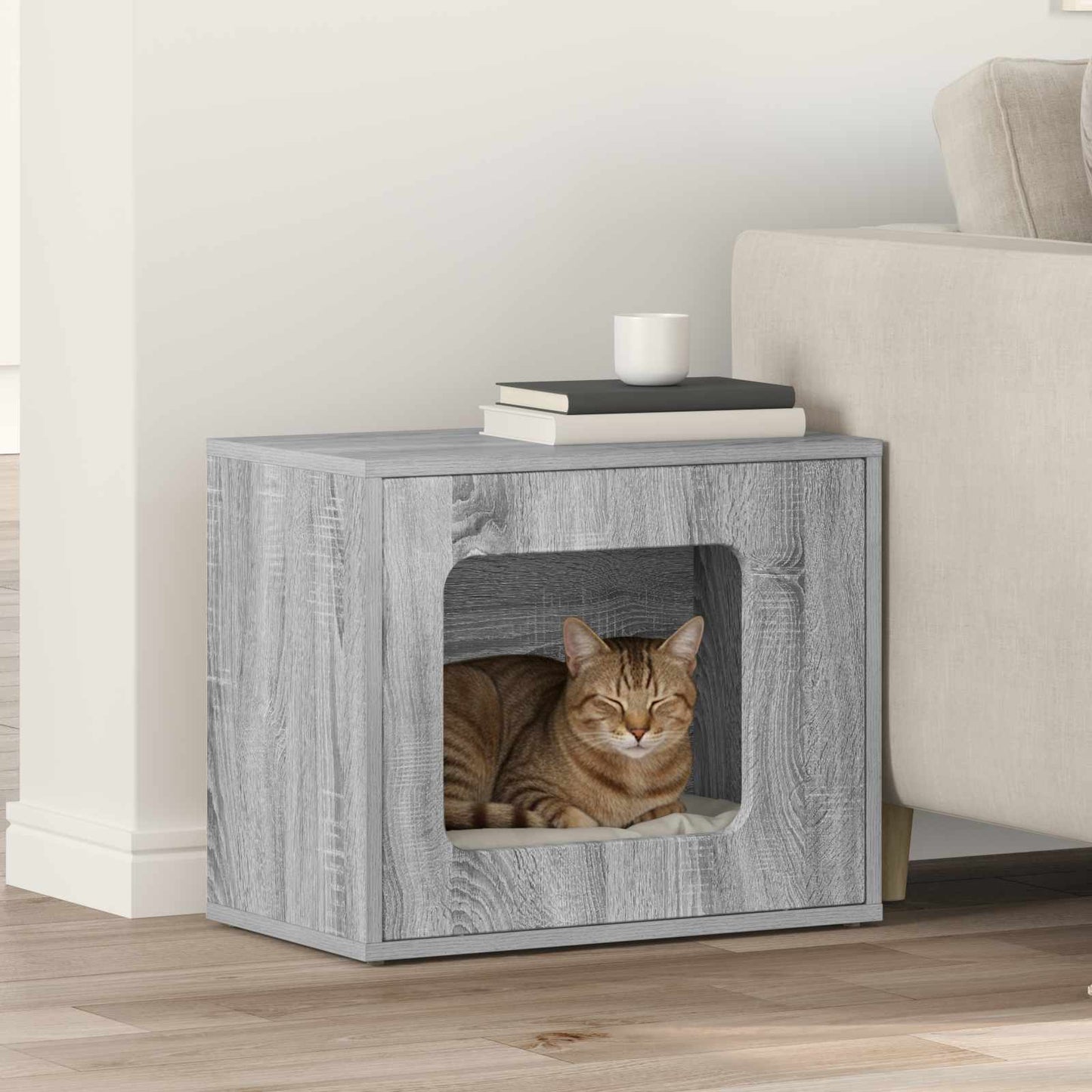 Casa para gatos vidaxl gris sonoma 51 x 30 x 42,5 cm madera artesanal
