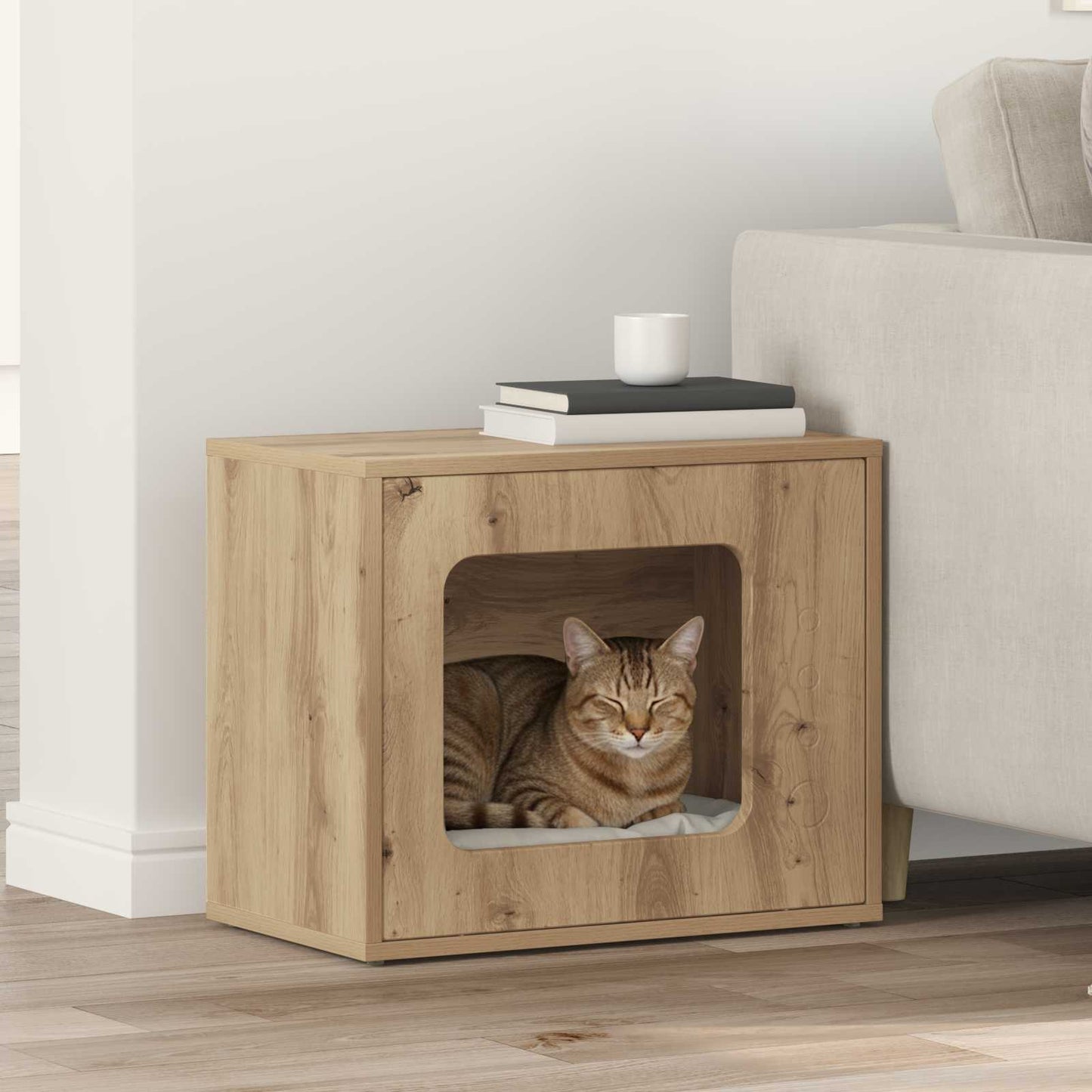 Casa para gatos vidaxxl roble artesanal 51 x 30 x 42,5 cm madera contrachapada