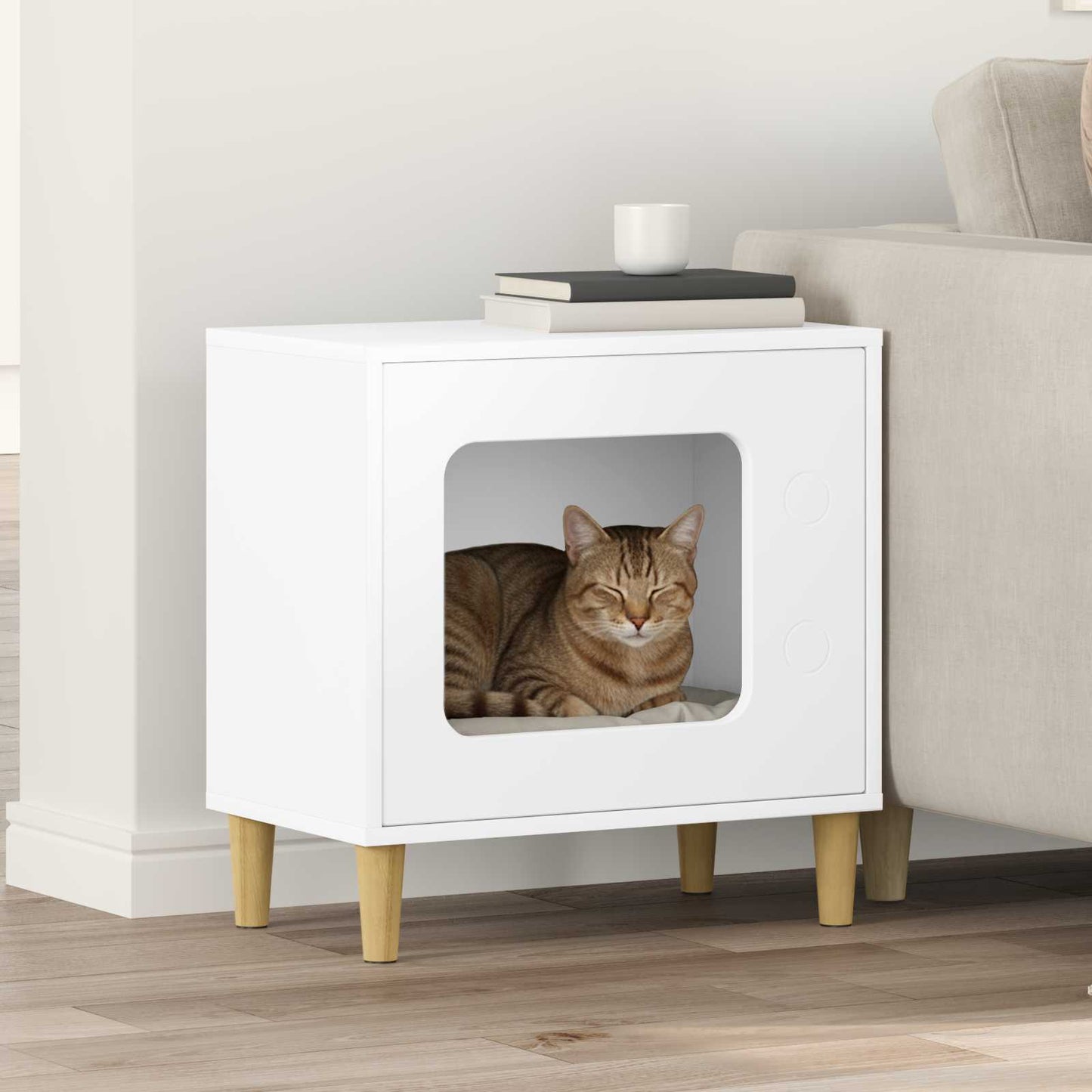 Casa para gatos vidaxx blanca 51 x 30 x 52 cm madera contrachapada