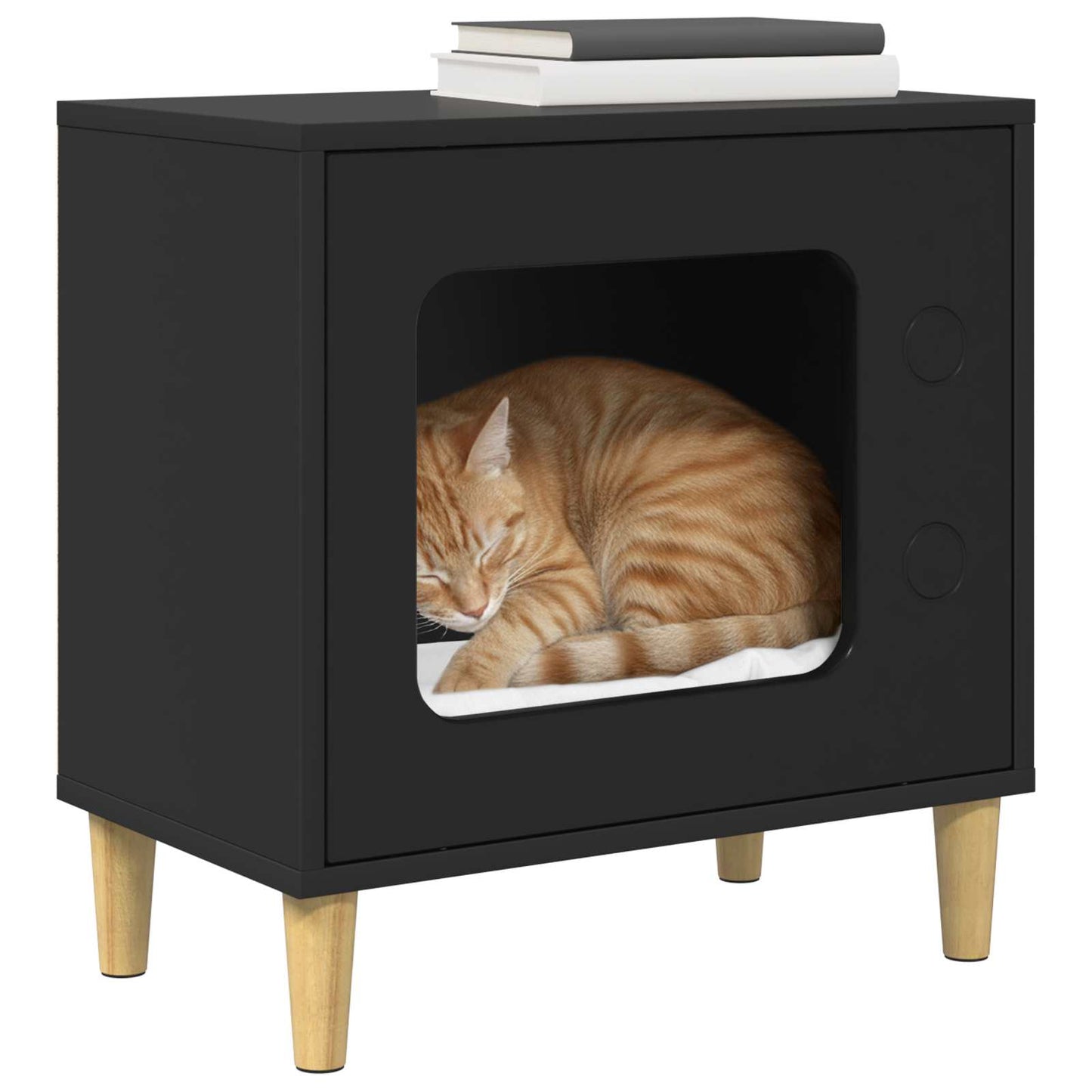 Casa para gatos vidaxxl negra 51 x 30 x 52 cm de madera artesanal