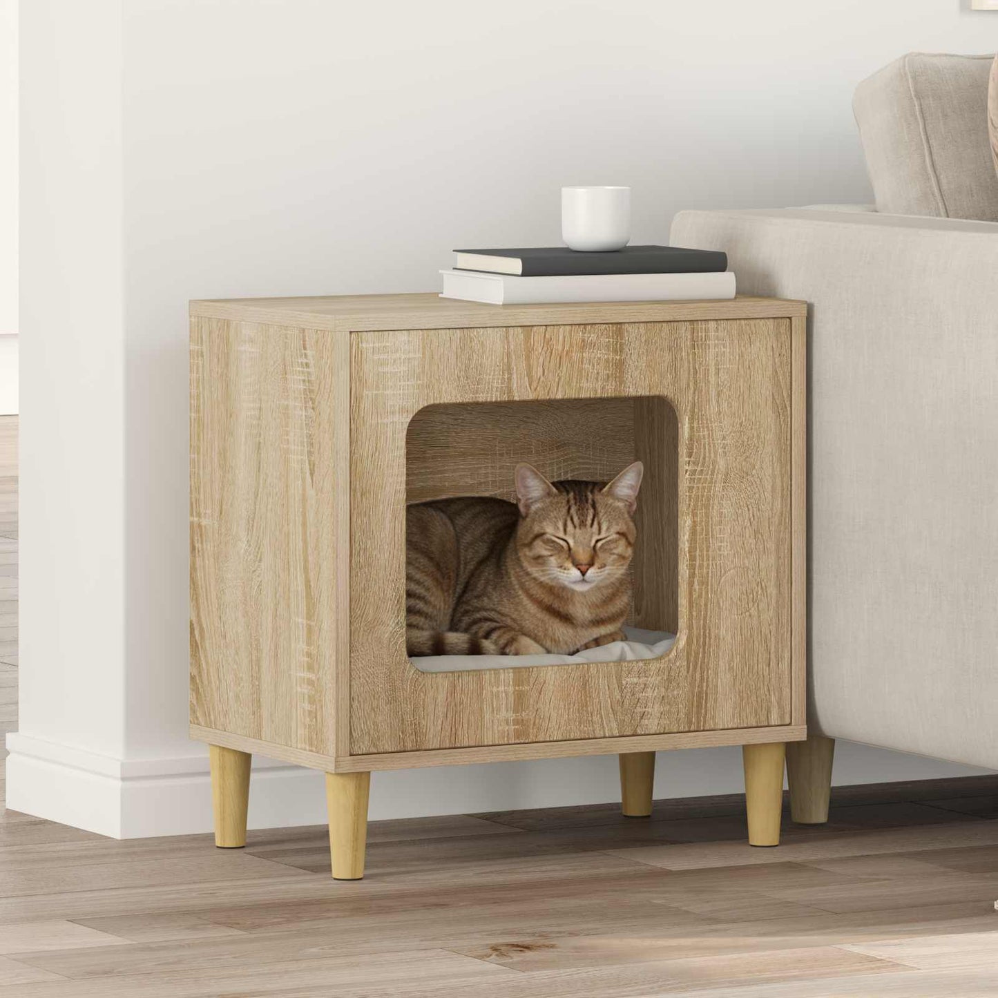 Vidaxl casa para gatos sonoma 51 x 30 x 52 cm madera artesanal