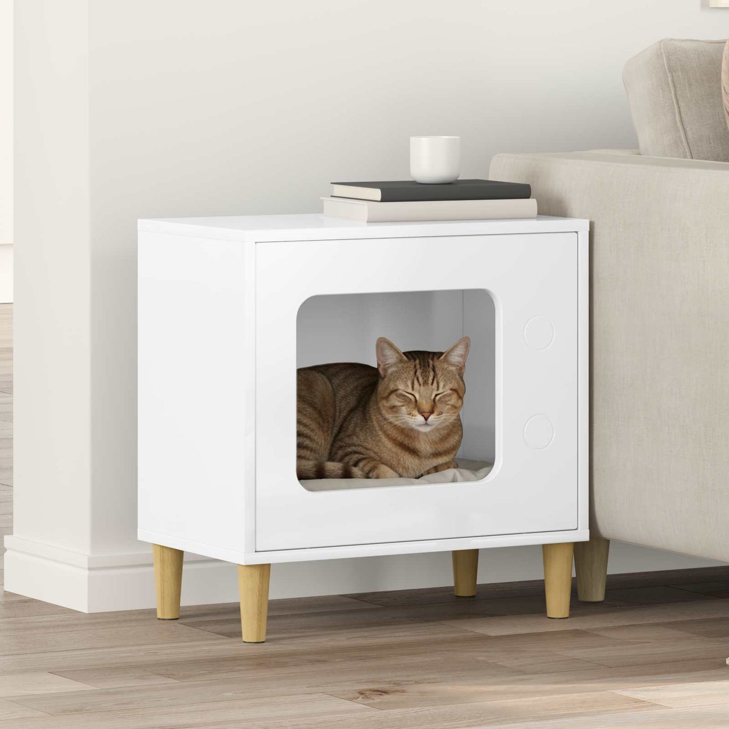 Casa para gatos vidaxxl blanco brillo 51 x 30 x 52 cm acabado madera