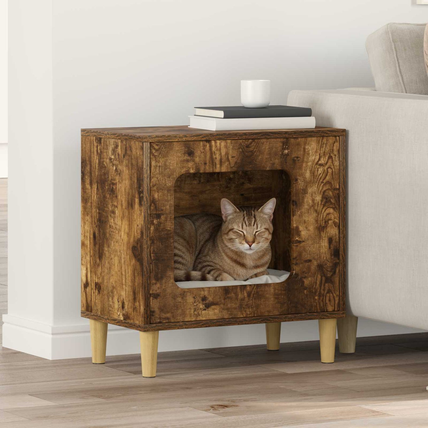 Casa para gatos Vidaxxl roble ahumado 51 x 30 x 52 cm madera procesada