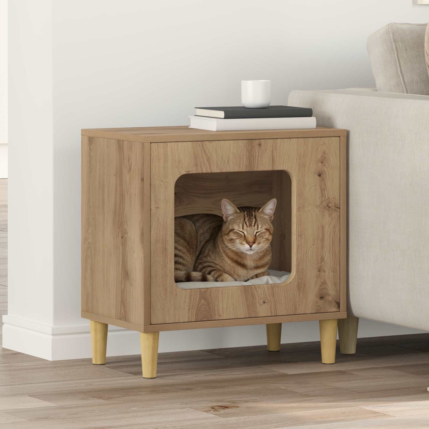 Casa para gatos vidaxxl roble artesanal 51 x 30 x 52 cm madera contrachapada
