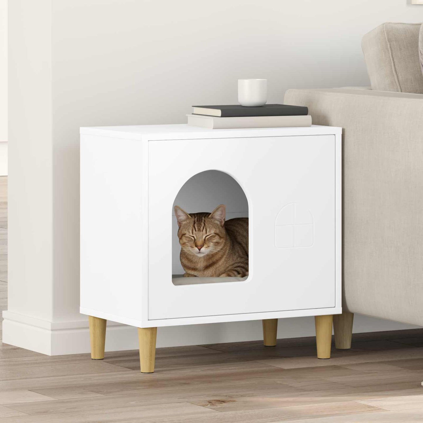 Casa para gatos vidaxx blanca 51 x 30 x 52 cm madera contrachapada