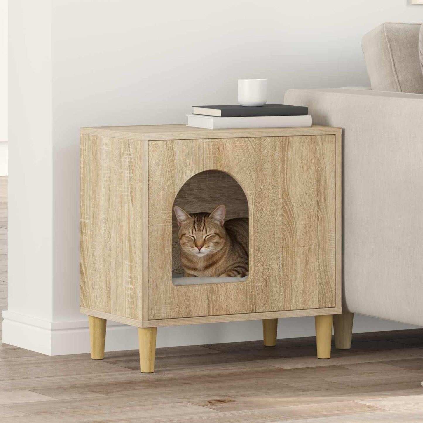 Vidaxl casa para gatos sonoma 51 x 30 x 52 cm madera artesanal