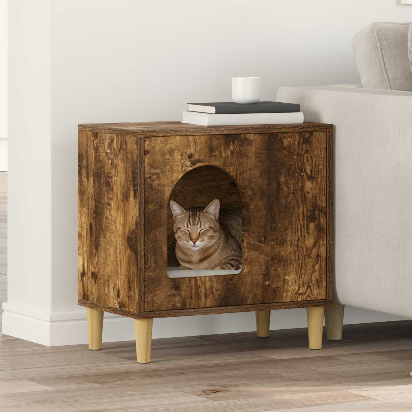 Casa para gatos Vidaxxl roble ahumado 51 x 30 x 52 cm madera procesada