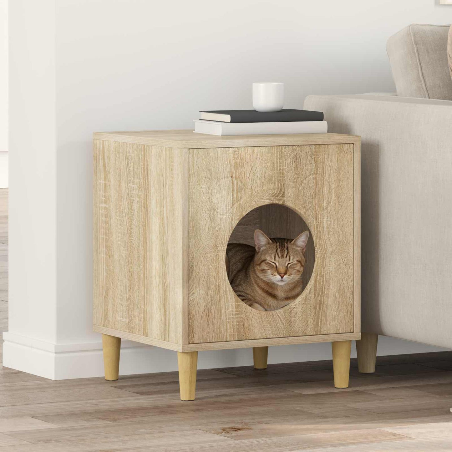 Casa para gatos vidaxl sonoma 42,5 x 40 x 53 cm madera artesanal