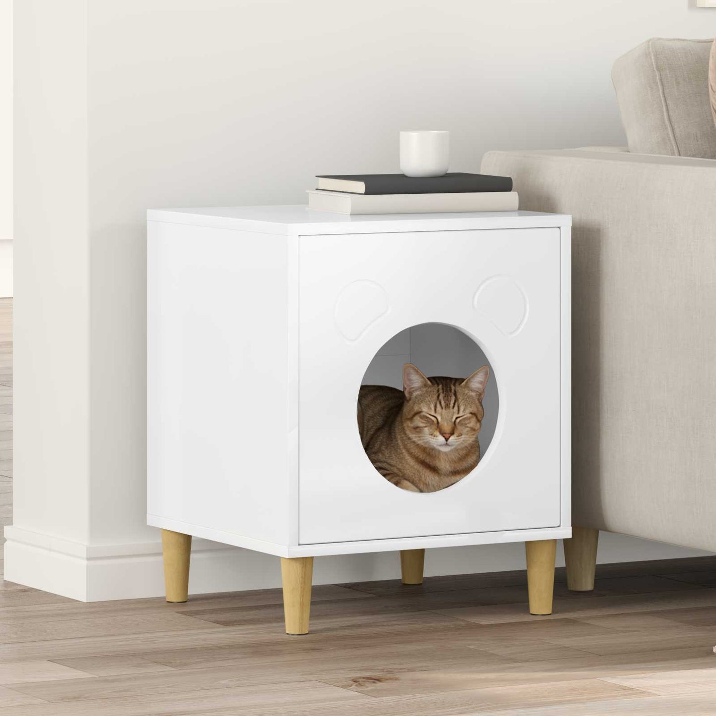Casa para gatos vidaxxl blanco brillo 42,5 x 40 x 53 cm acabado madera