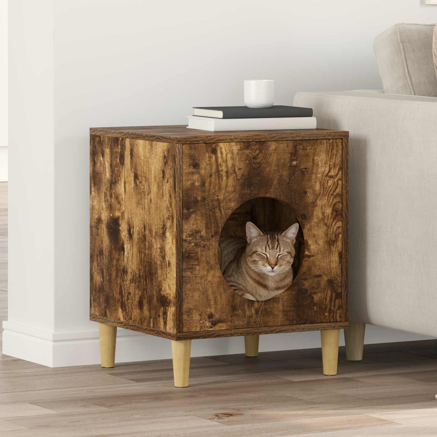 Casa para gatos Vidaxxl roble ahumado 42,5 x 40 x 53 cm madera procesada
