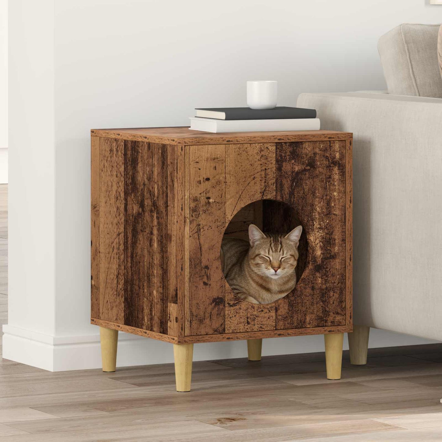 Casa para gatos vidaxxl madera vieja 42,5 x 40 x 53 cm madera procesada