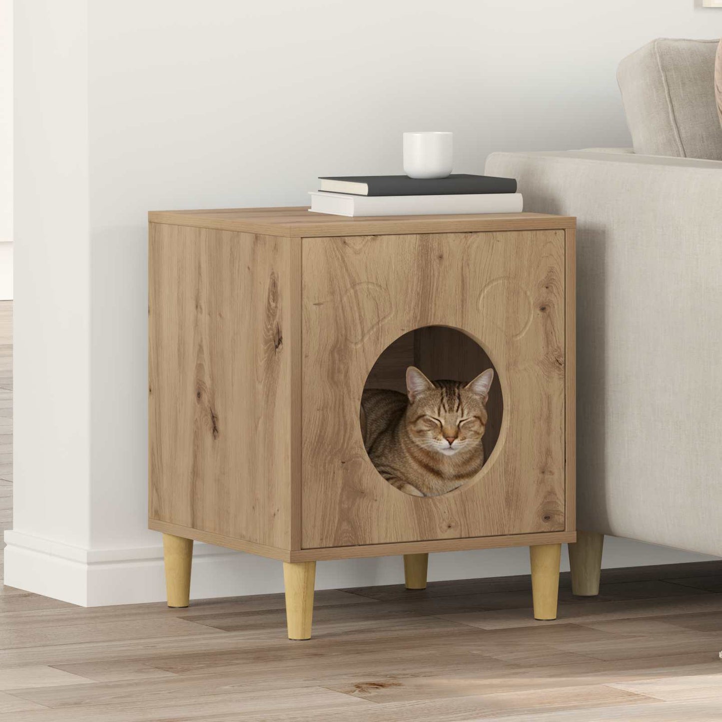 Casa para gatos vidaxxl roble artesanal 42,5 x 40 x 53 cm madera contrachapada