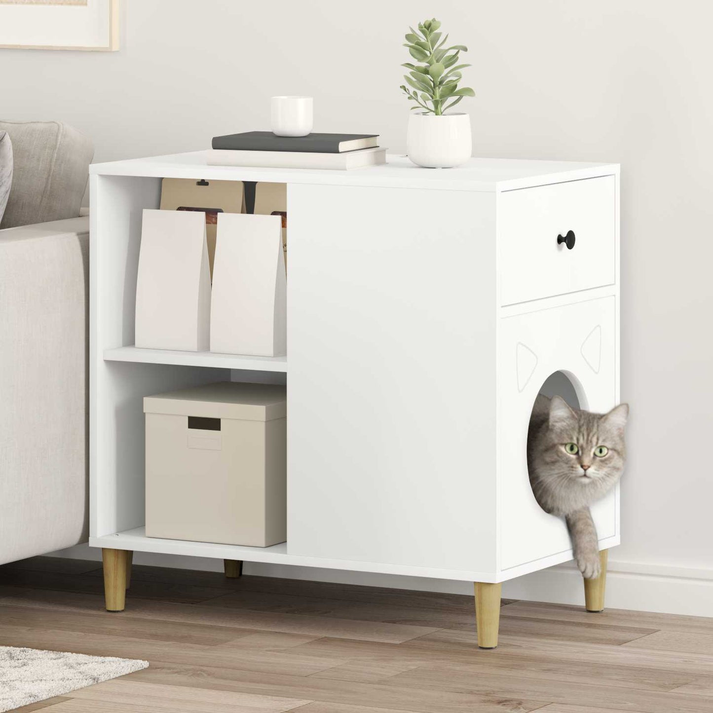 Casa para gatos vidaxx blanca 72 x 42,5 x 70 cm madera contrachapada