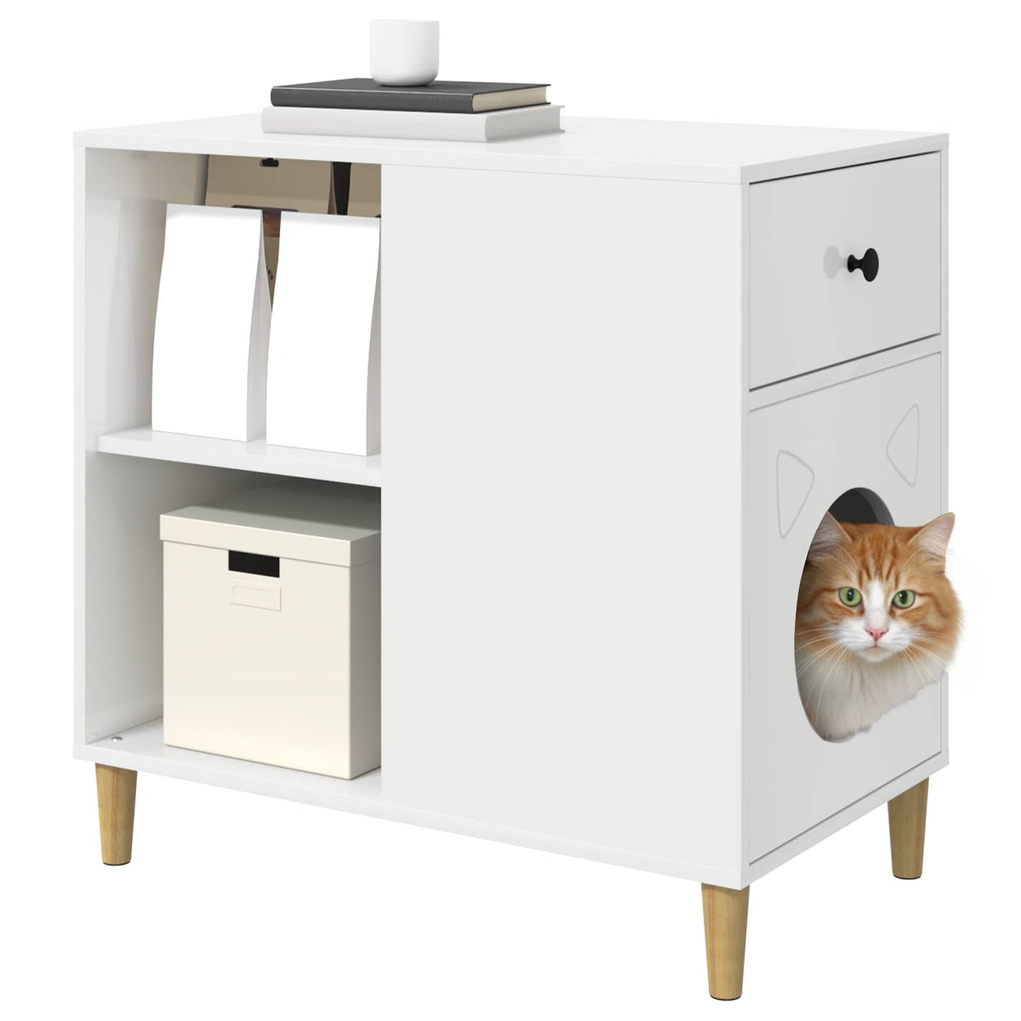 Casa para gatos vidaxxl blanco brillo 72 x 42,5 x 70 cm acabado madera
