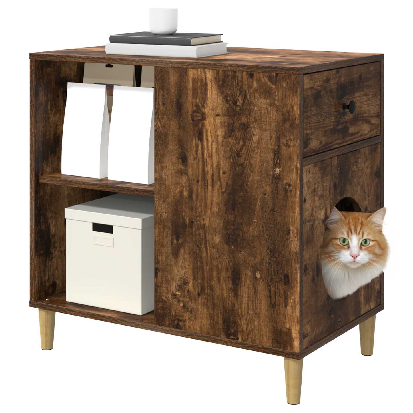 Casa para gatos Vidaxxl roble ahumado 72 x 42,5 x 70 cm madera procesada