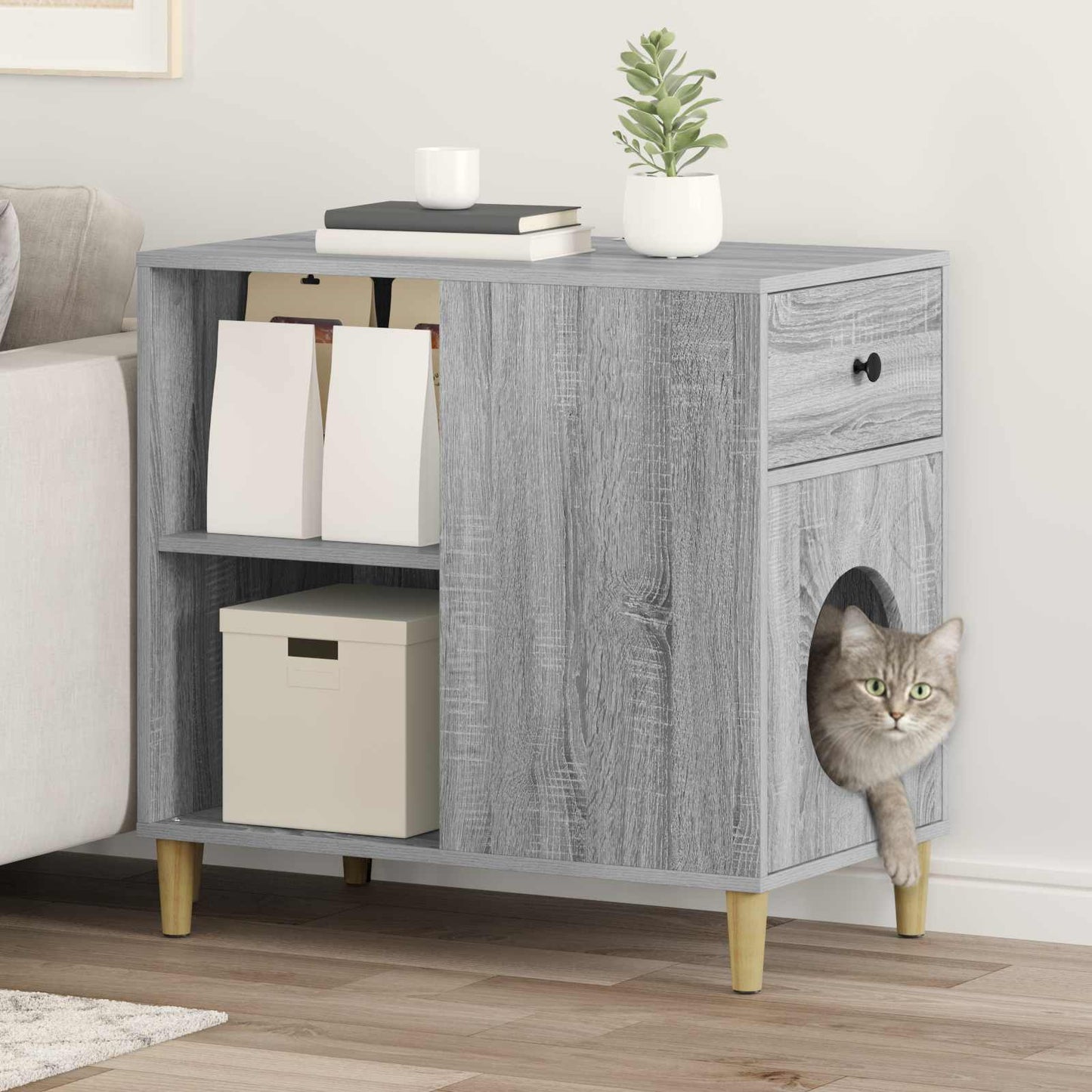 Casa para gatos vidaxl gris sonoma 72 x 42,5 x 70 cm madera artesanal