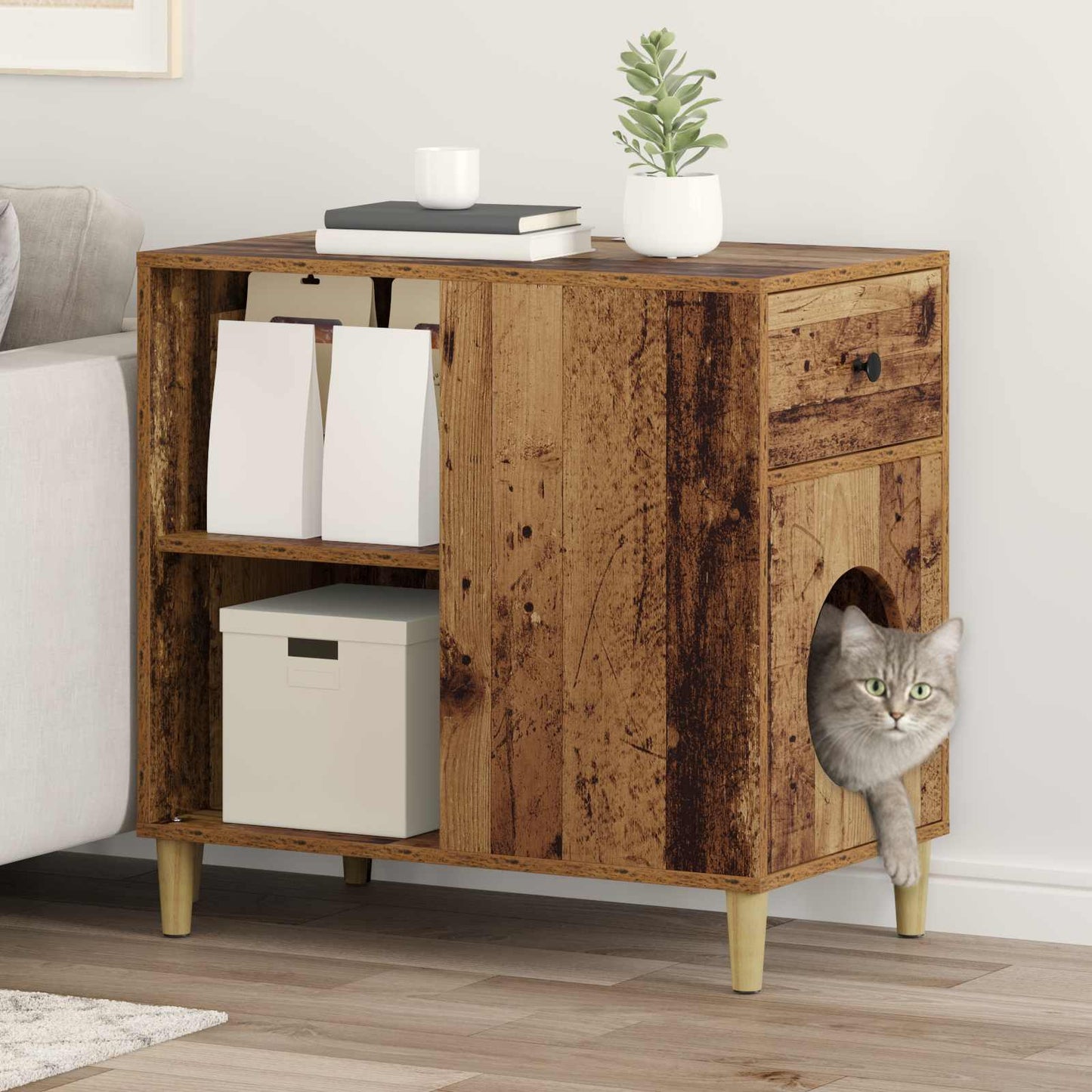 Vidaxxl casa para gatos madera vieja 72 x 42,5 x 70 cm madera procesada