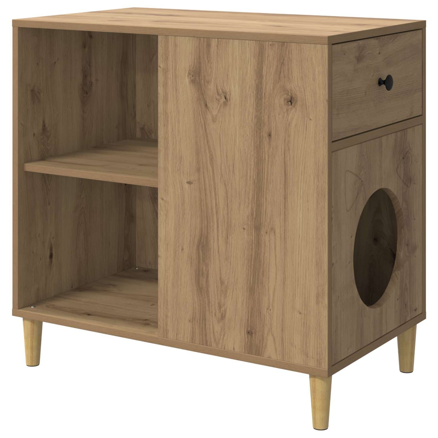 Casa para gatos Vidaxxl hecha a mano de roble 72 x 42,5 x 70 cm de madera contrachapada