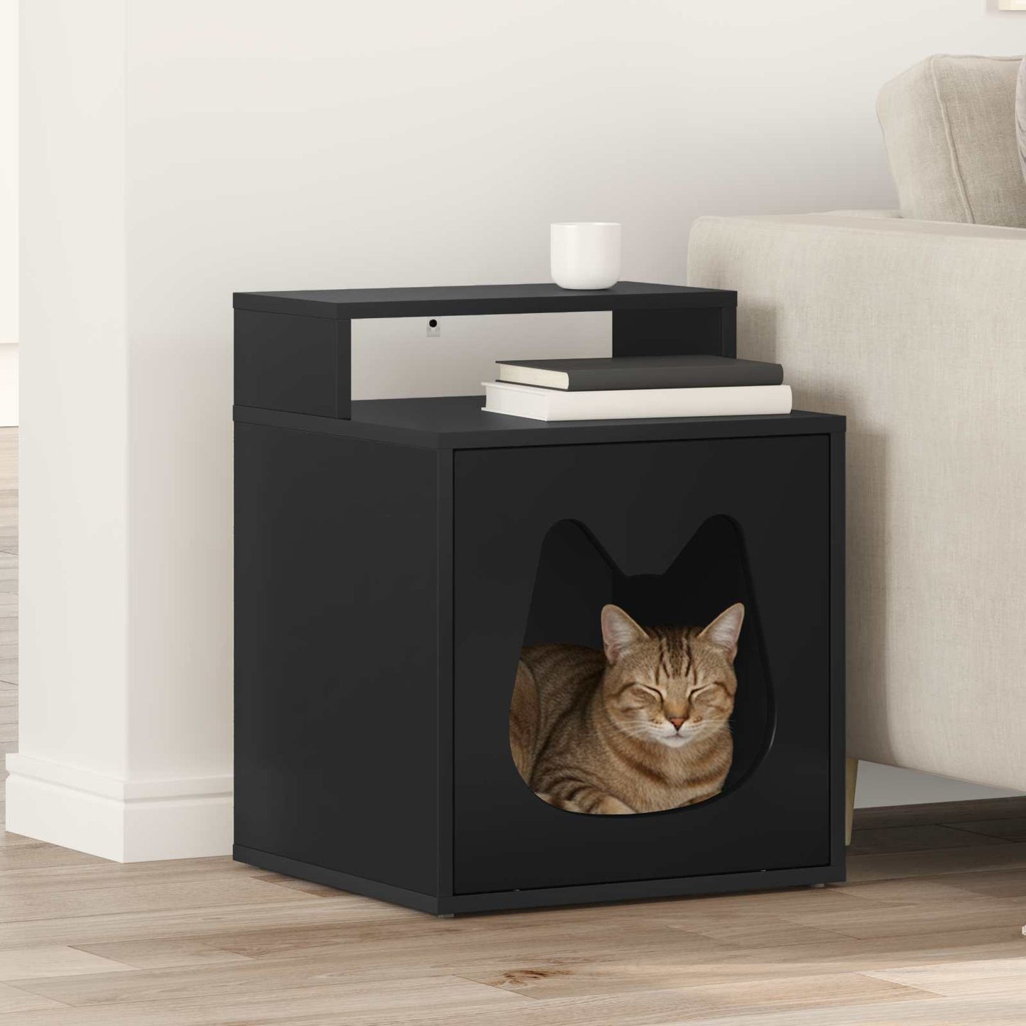 Casa para gatos vidaxxl negra 42,5 x 40 x 53,5 cm madera artesanal