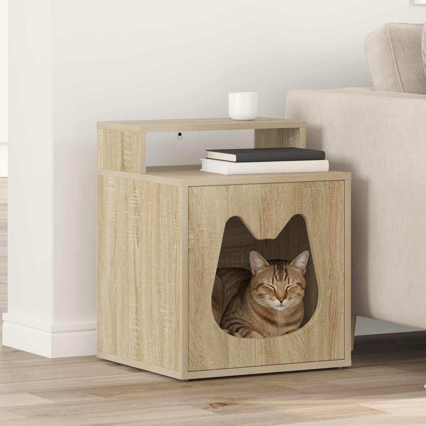 Casa para gatos vidaxl sonoma 42,5 x 40 x 53,5 cm madera artesanal