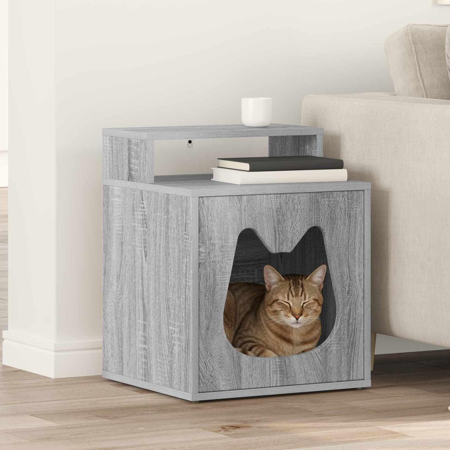 Casa para gatos vidaxl gris sonoma 42,5 x 40 x 53,5 cm madera artesanal