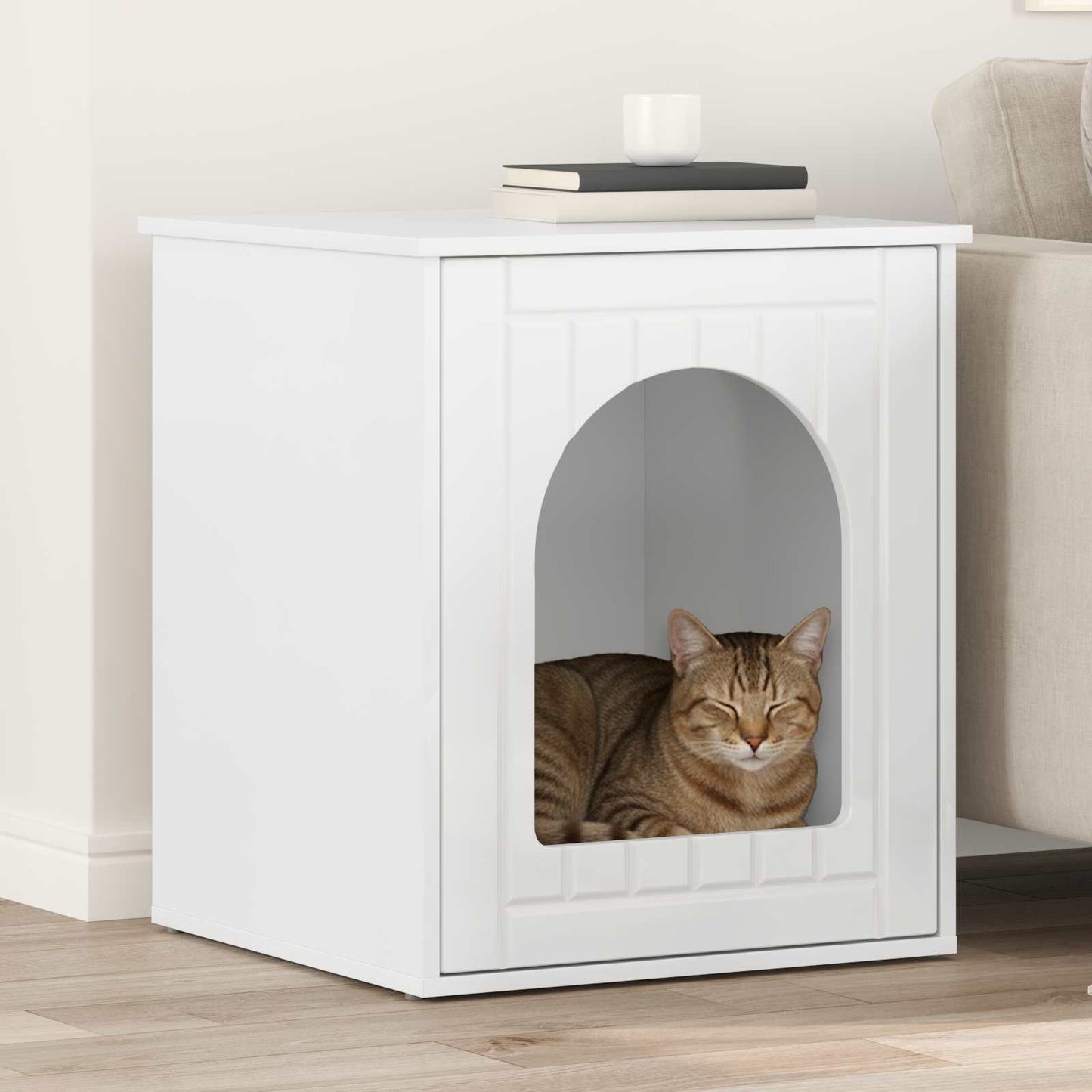 Casa para gatos vidaxxl blanco brillo 53 x 52 x 62 cm acabado madera