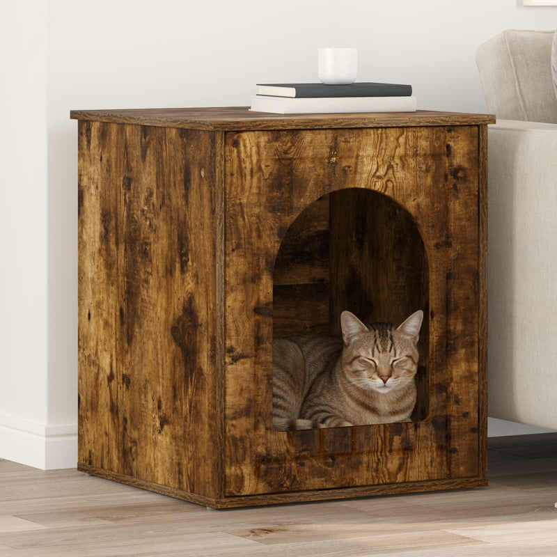 Vidaxl kattenhuis gerookt eiken 53 x 52 x 62 cm bewerkt hout