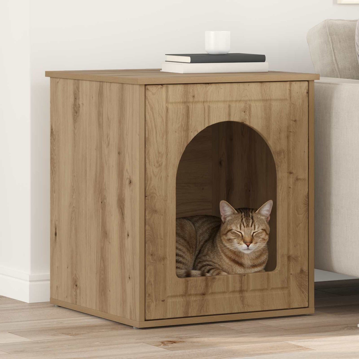 Casa para gatos vidaxxl roble artesanal 53 x 52 x 62 cm madera contrachapada