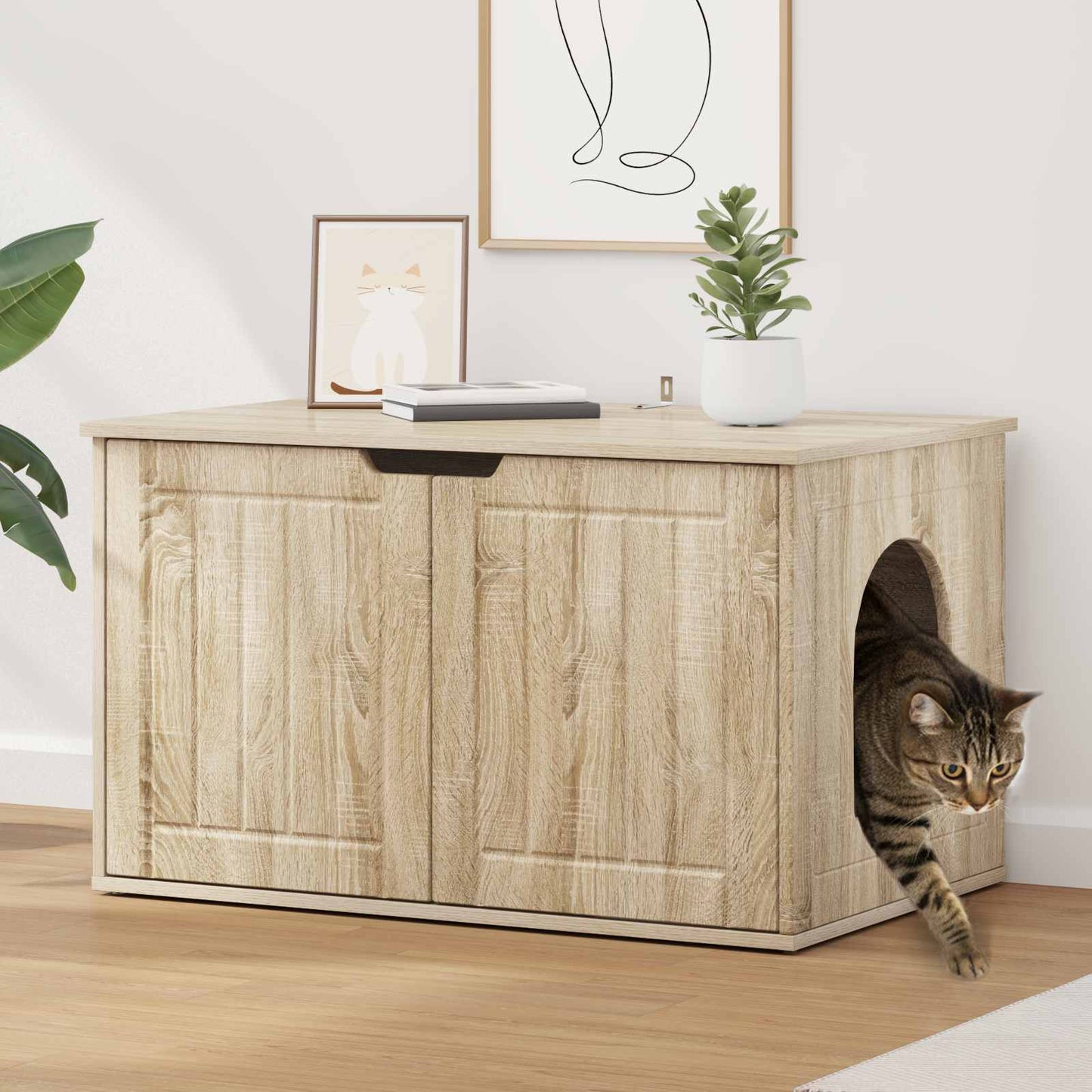 Casa para gatos vidaxl sonoma 85 x 55 x 50,5 cm madera artesanal