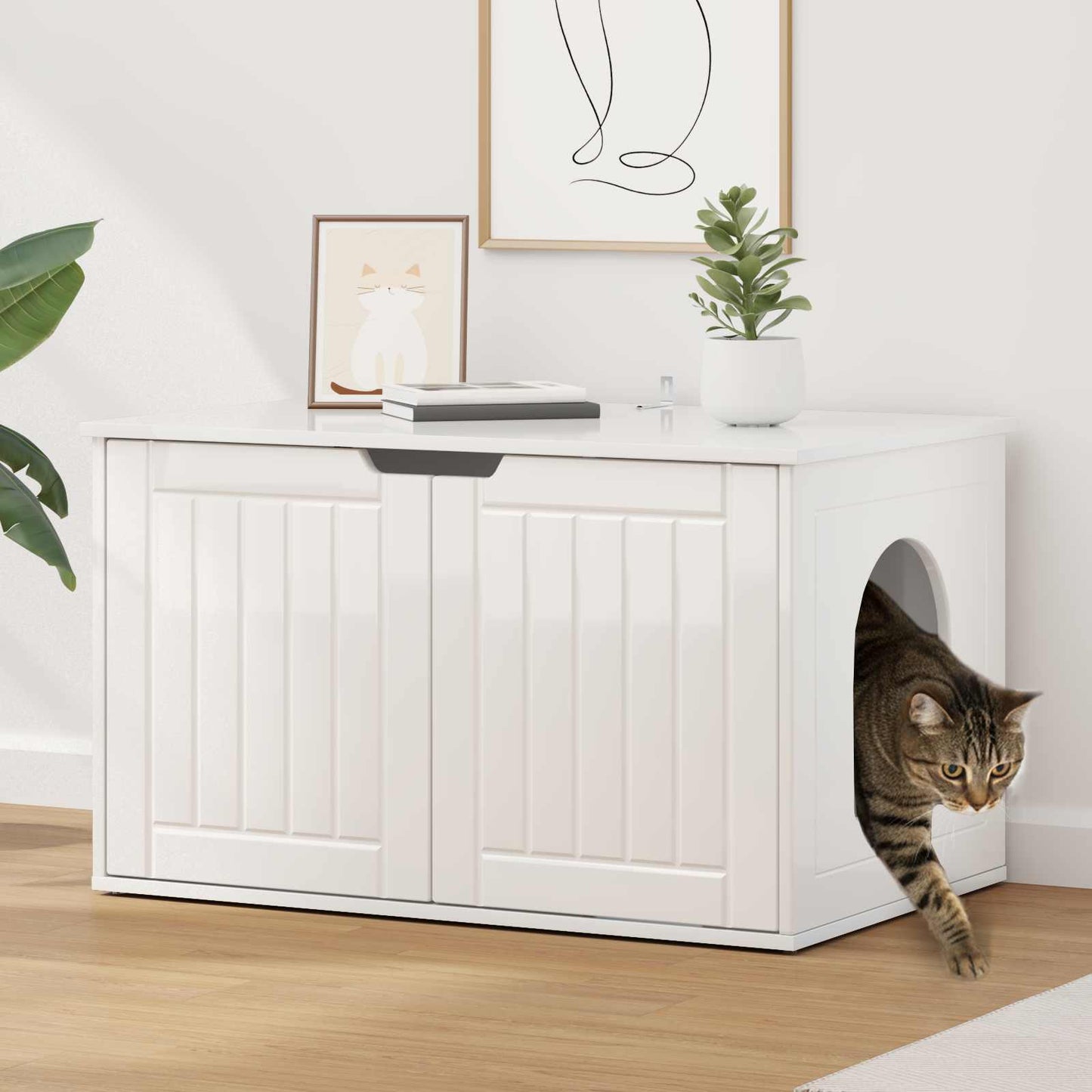 Casa para gatos vidaxxl blanco brillo 85 x 55 x 50,5 cm acabado madera