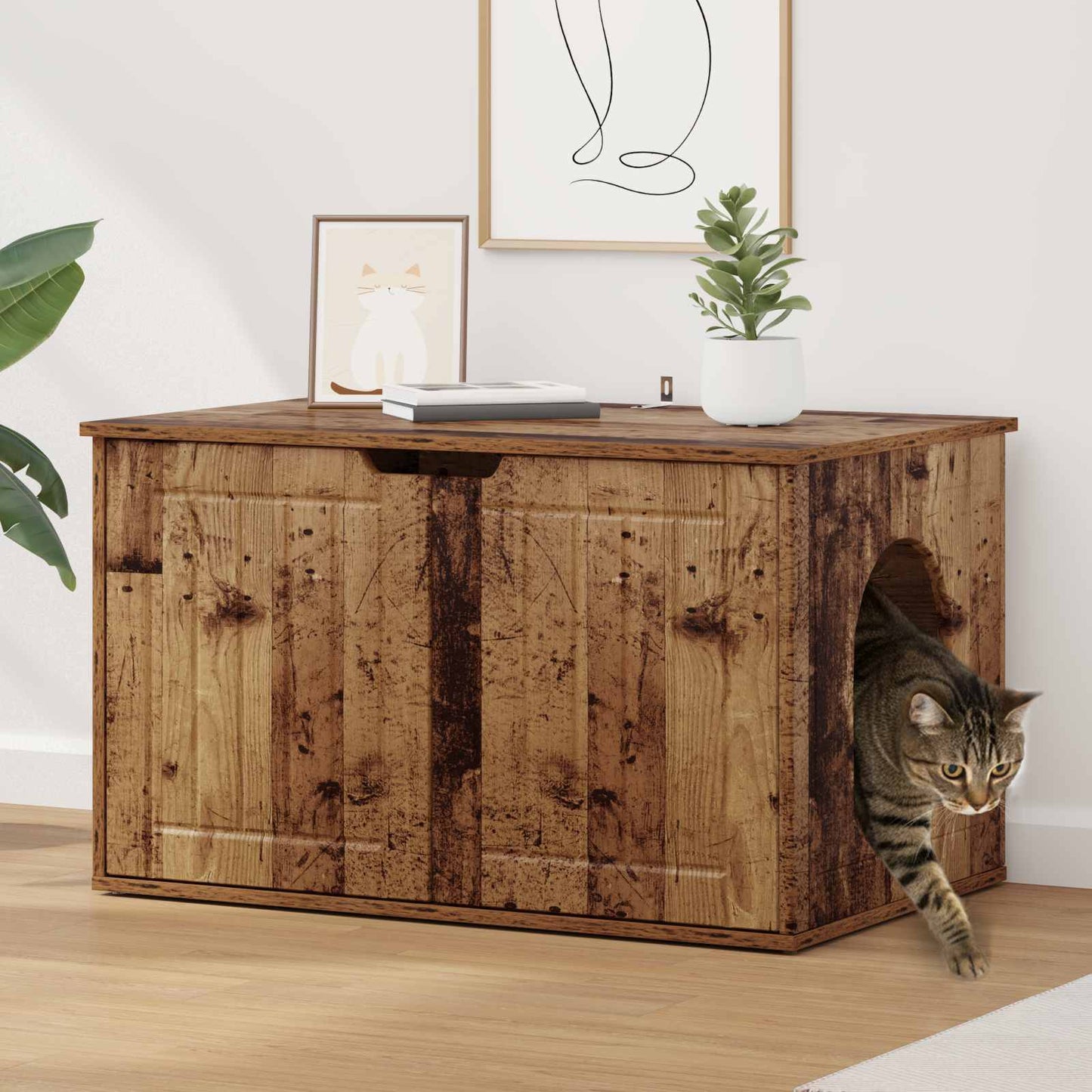 Casa para gatos vidaxxl madera vieja 85 x 55 x 50,5 cm madera procesada
