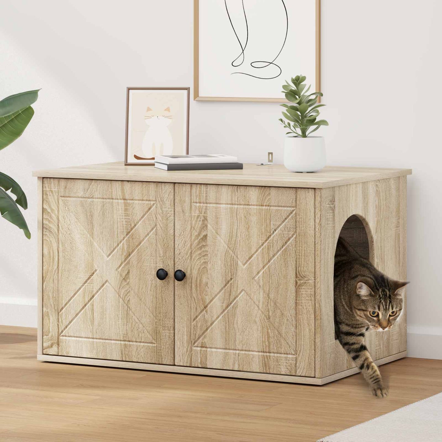 Casa para gatos vidaxl sonoma 85 x 55 x 50,5 cm madera artesanal