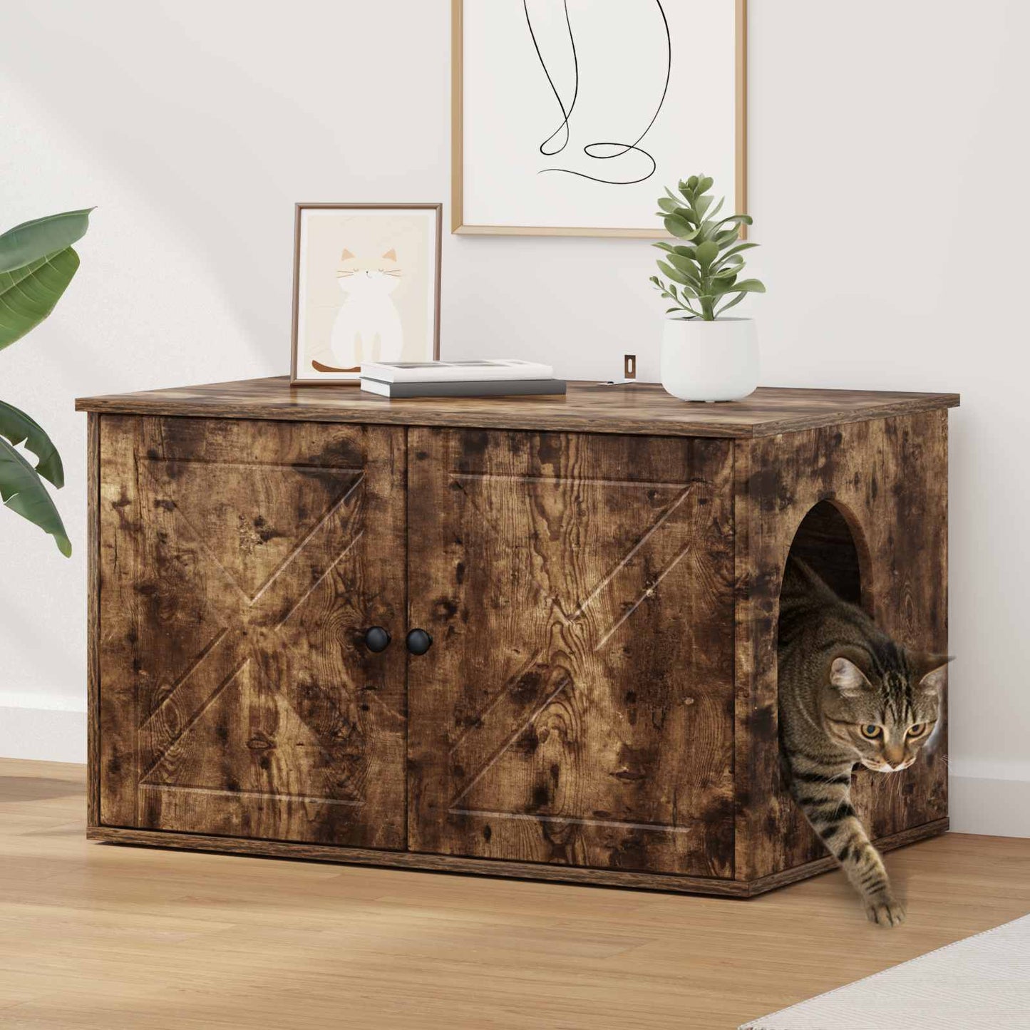 Casa para gatos vidaxxl roble ahumado 85 x 55 x 50 cm madera procesada