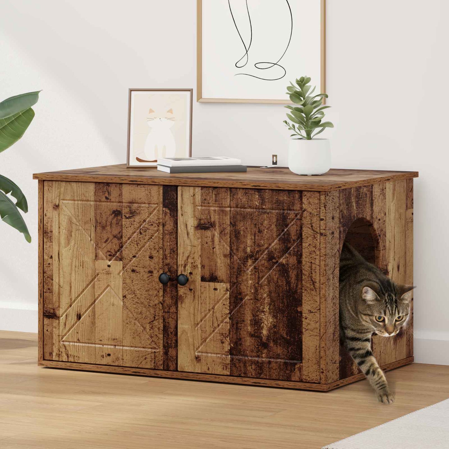 Casa para gatos vidaxxl madera vieja 85 x 55 x 50 cm madera procesada