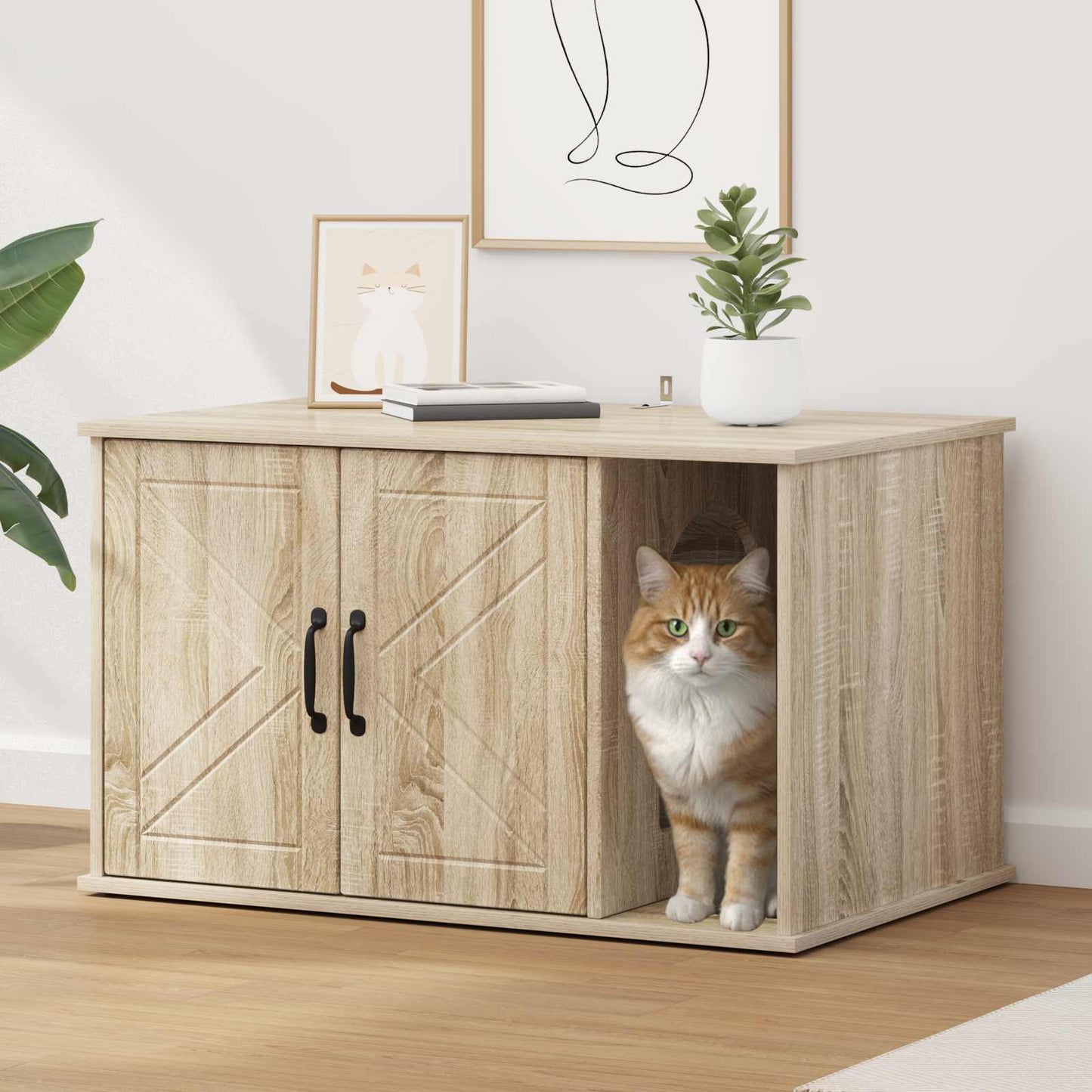 Vidaxl casa para gatos sonoma 85 x 55 x 50 cm madera artesanal