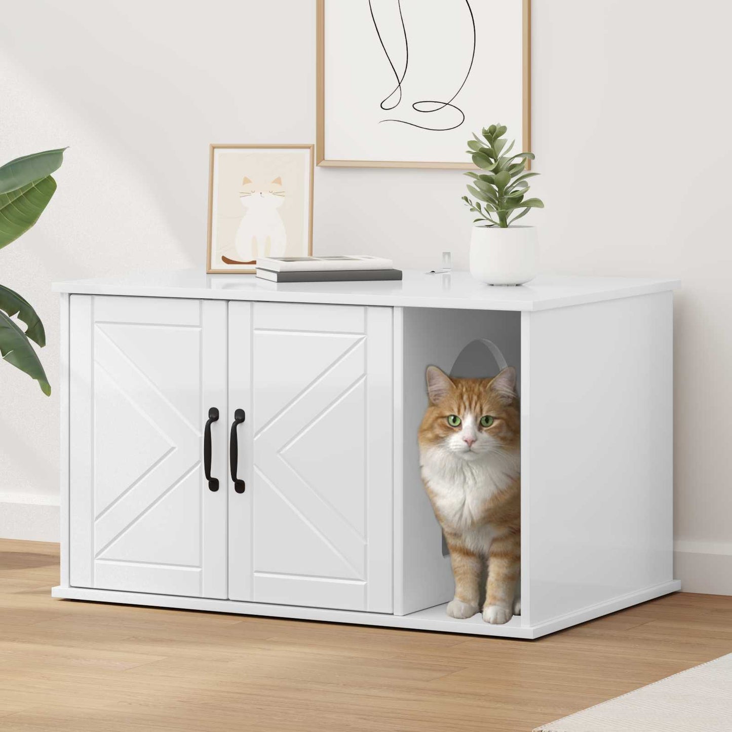 Casa para gatos vidaxxl blanco brillo 85 x 55 x 50 cm acabado madera