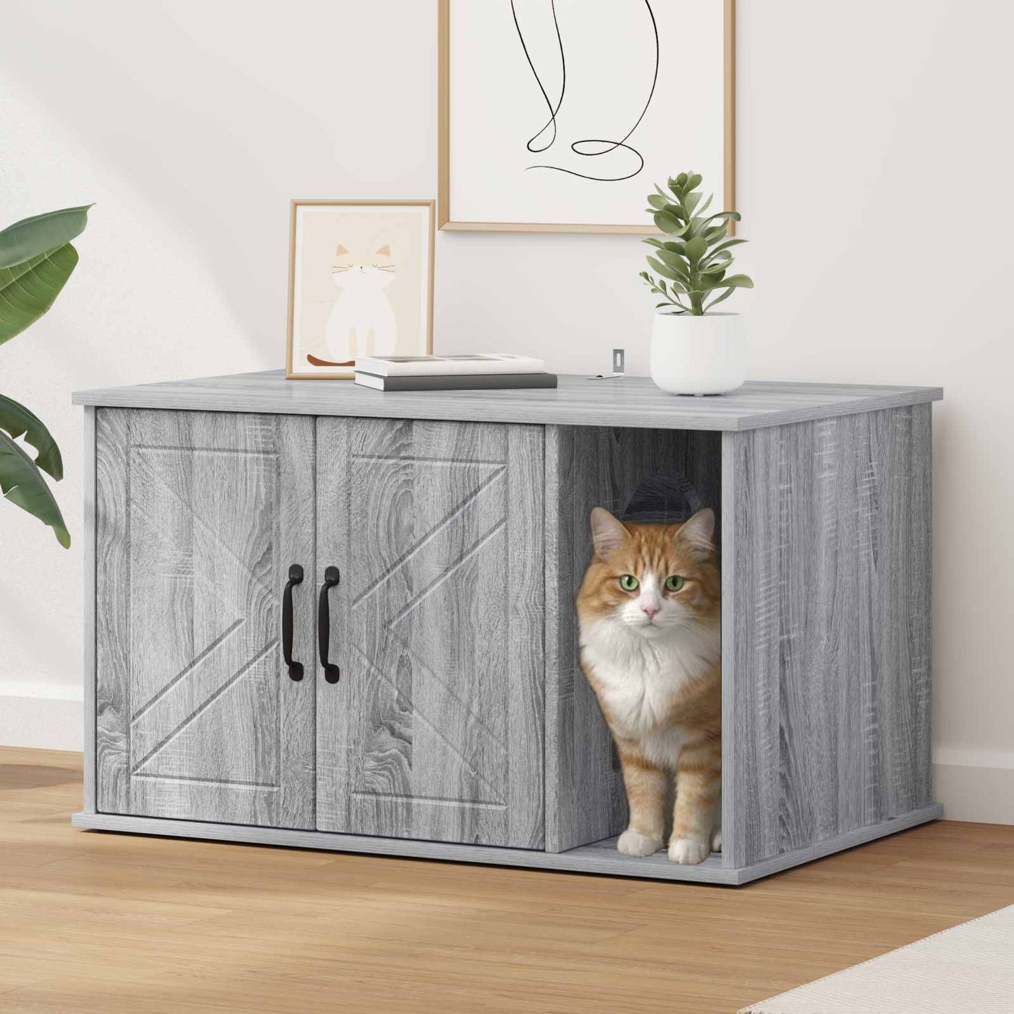 Casa para gatos vidaxl gris sonoma 85 x 55 x 50 cm madera artesanal